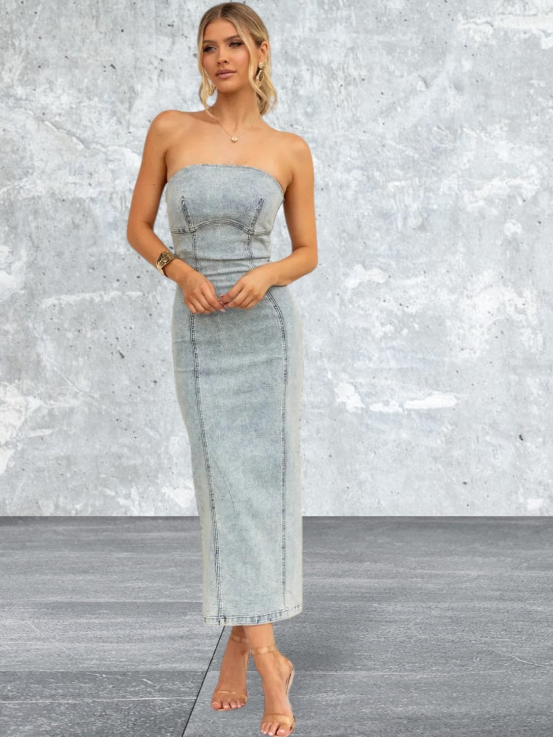 Women's Slit Back Tube Denim Dress