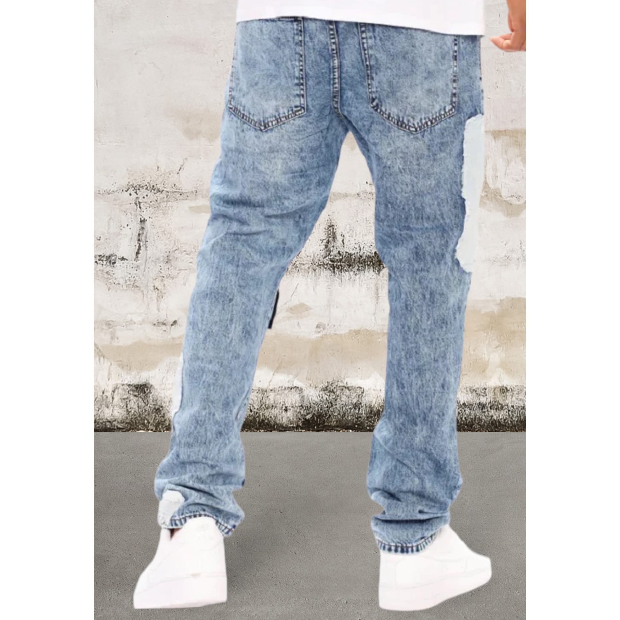 Mens Straight Leg Denim Patch Jeans