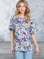 Floral Round Neck Short Sleeve Top