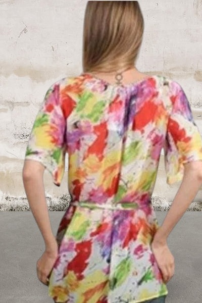 Short sleeve floral print butterfly sleeves pullover blouse