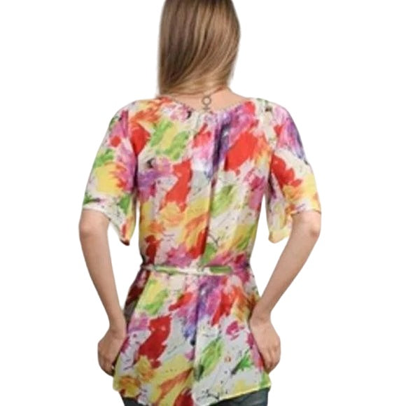 Short sleeve floral print butterfly sleeves pullover blouse
