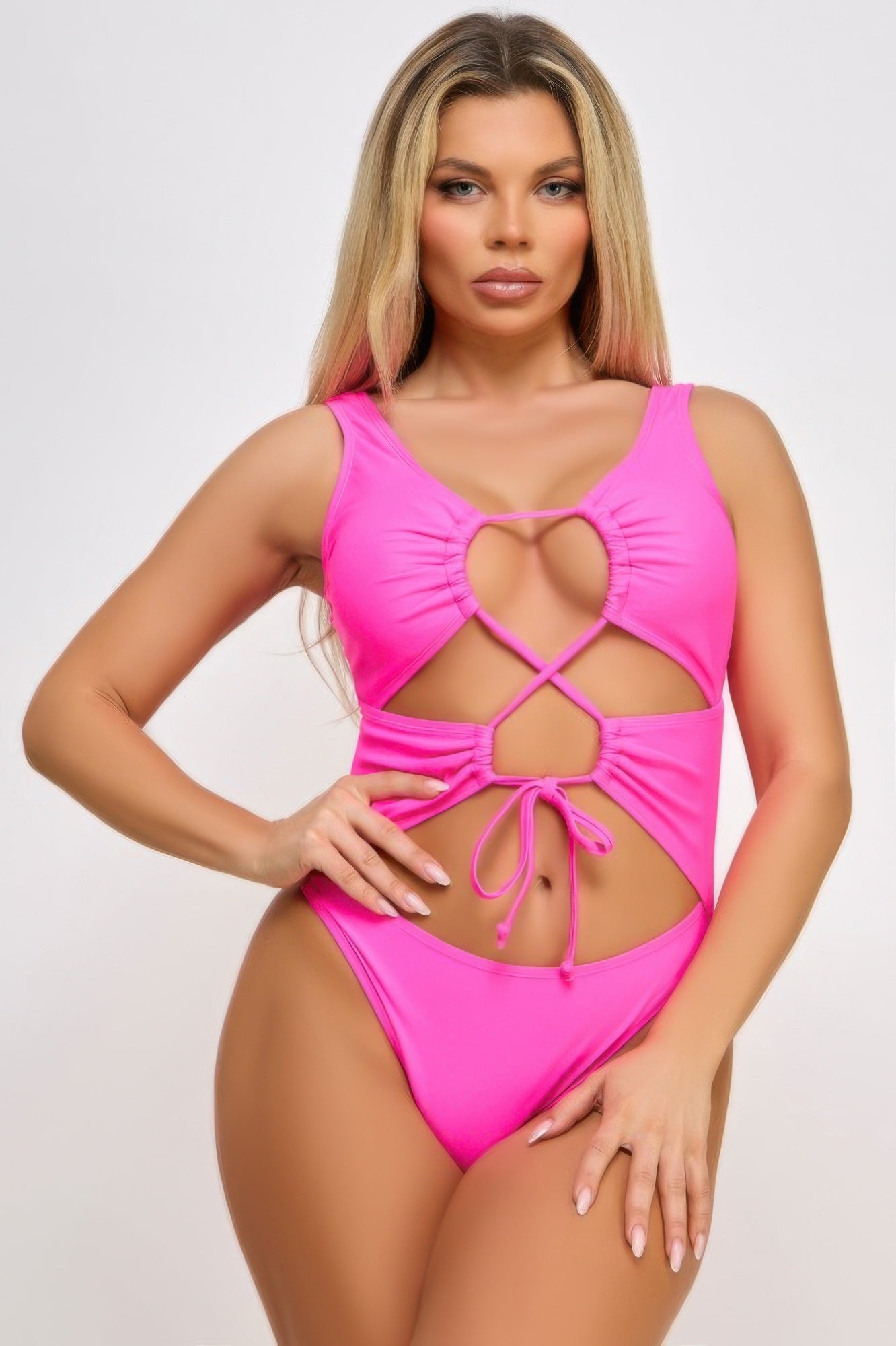 One Piece Lace-Up Deep Plunge Neckline Valery Swimsuit