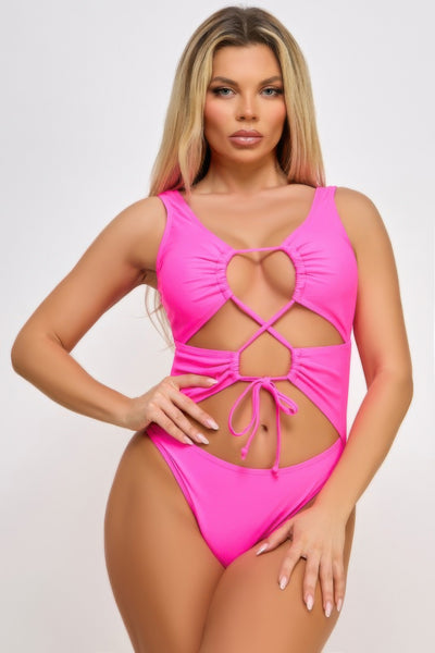 One Piece Lace-Up Deep Plunge Neckline Valery Swimsuit