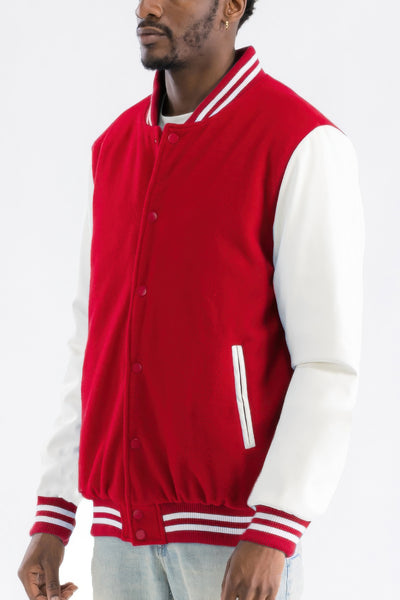 Men's Snap Button Melton Letterman's Varsity Jacket