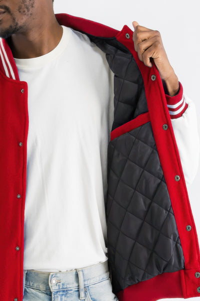 Men's Snap Button Melton Letterman's Varsity Jacket