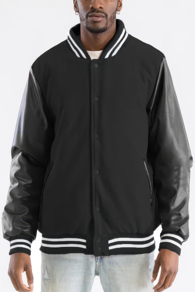 Men's Snap Button Melton Letterman's Varsity Jacket