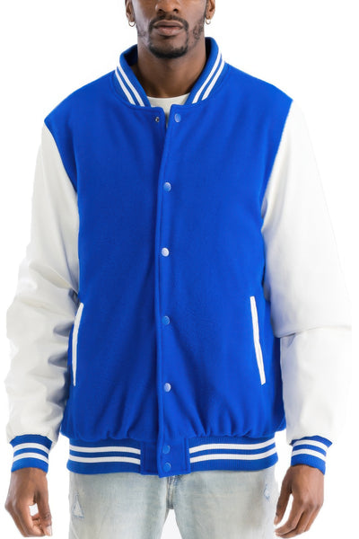 Men's Snap Button Melton Letterman's Varsity Jacket