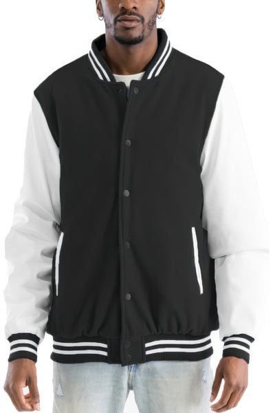 Men's Snap Button Melton Letterman's Varsity Jacket