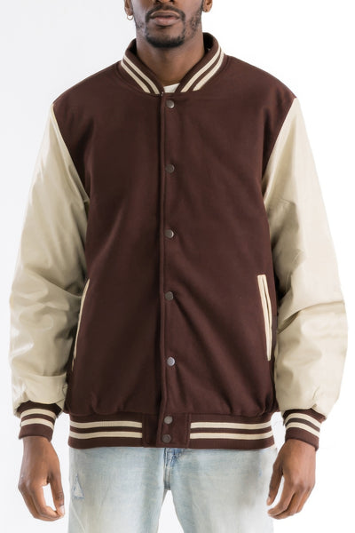 Men's Snap Button Melton Letterman's Varsity Jacket