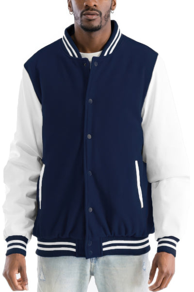 Men's Snap Button Melton Letterman's Varsity Jacket