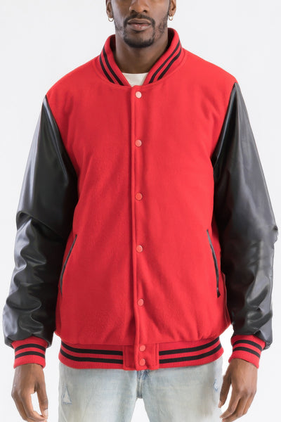 Men's Snap Button Melton Letterman's Varsity Jacket
