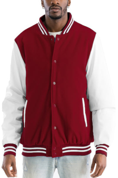 Men's Snap Button Melton Letterman's Varsity Jacket