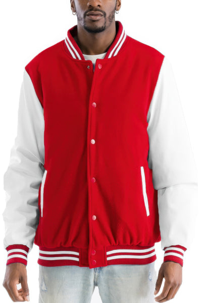 Men's Snap Button Melton Letterman's Varsity Jacket