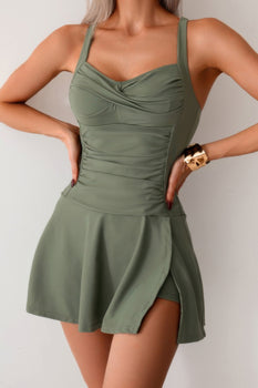 One Piece Ruched Crossover Sleeveless Swimsuit