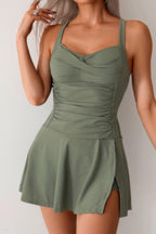 One Piece Ruched Crossover Sleeveless Swimsuit