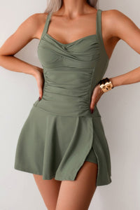 One Piece Ruched Crossover Sleeveless Swimsuit