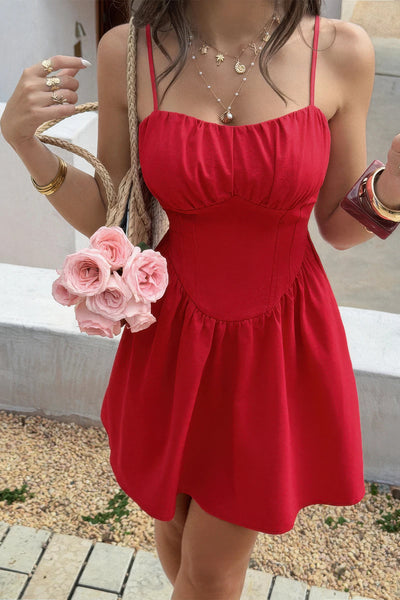 Sleeveless Lace Trim Corset Mini Dress