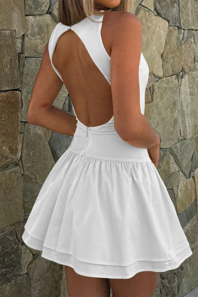 Sleeveless Ruched Ruffle Hem Mini Dress