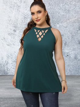 Plus Size Halter Neck Cutout Sleeveless Dress