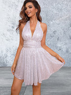 Sleeveless Sequin Halter Neck Mini Dress
