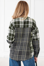Black Plaid Print Textured Knit Buttoned Shacket