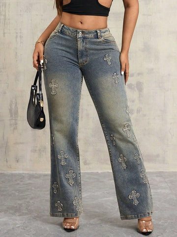 Cross Wide Leg Jeans with Pockets