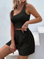 Plus Size Wide Strap Tank and Shorts Set