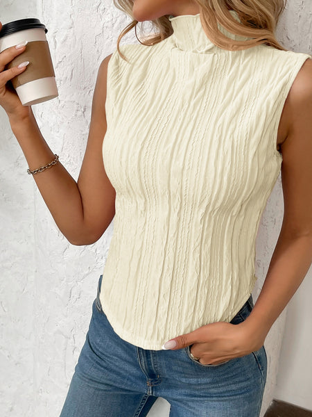 Texture Turtleneck Sleeveless Top