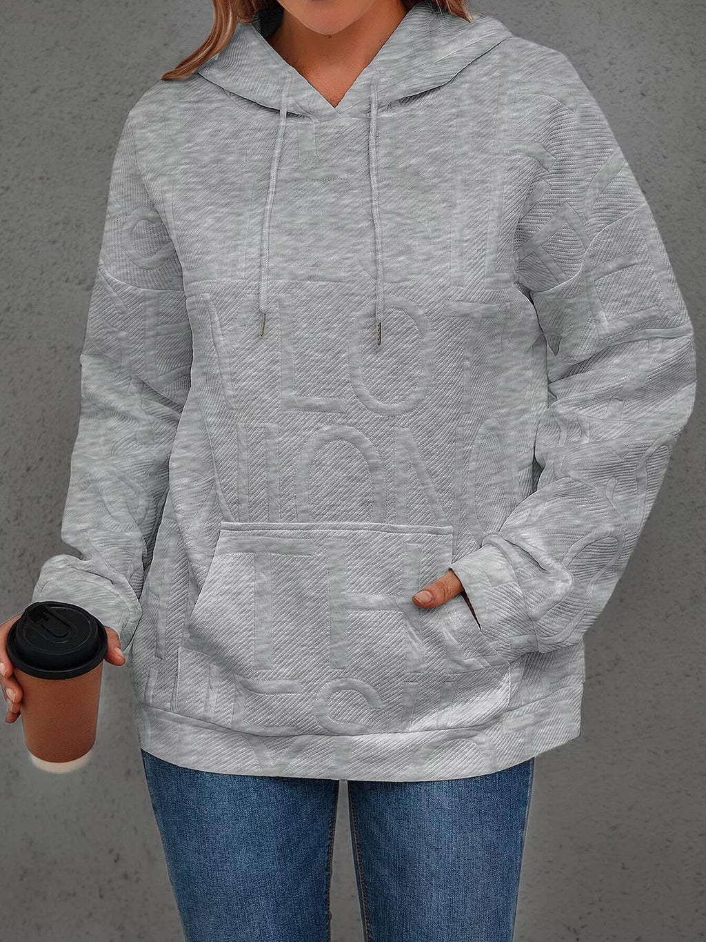 Long Sleeve Textured Embossed Women Hoodie