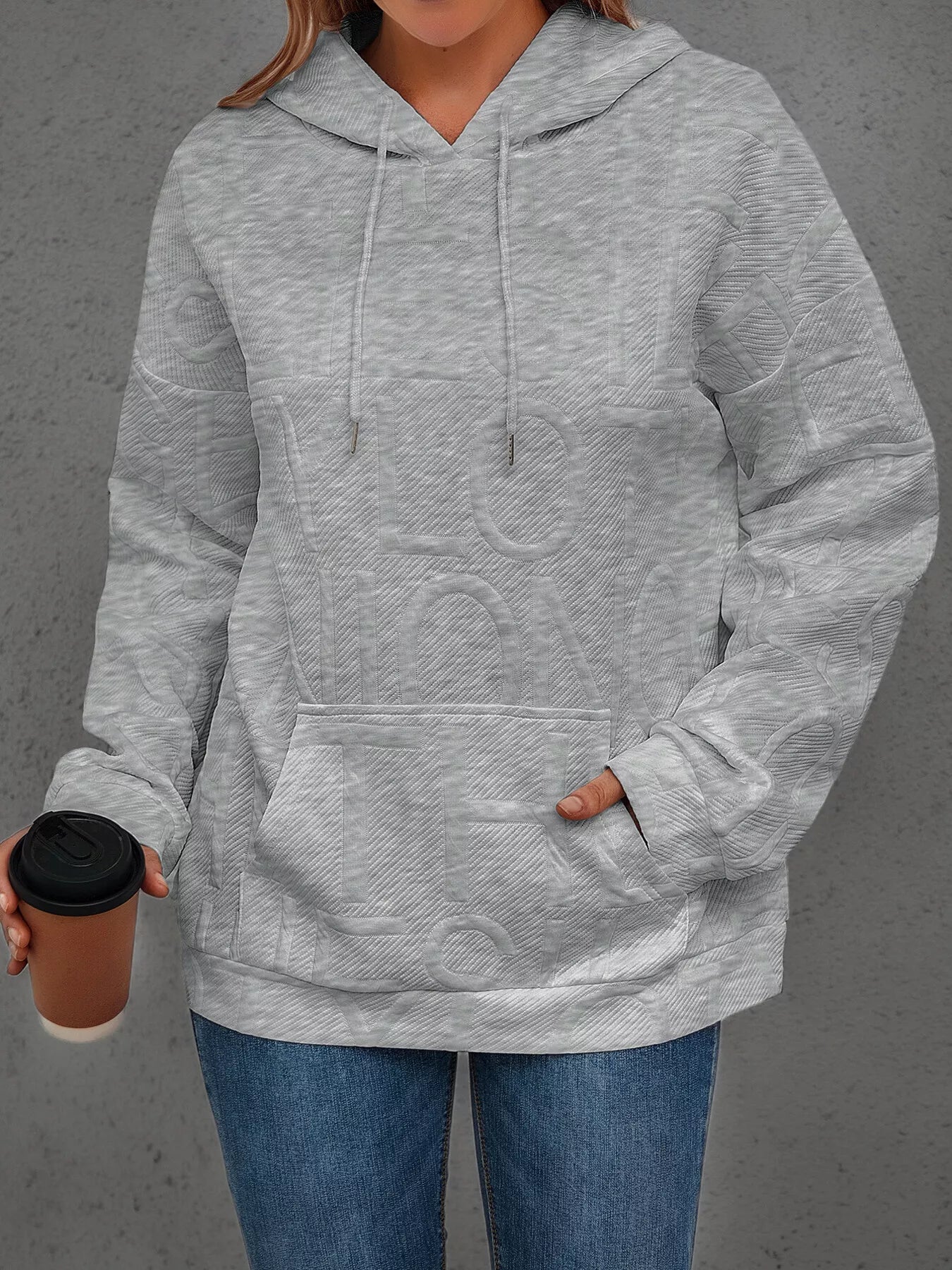 Long Sleeve Textured Embossed Women Hoodie