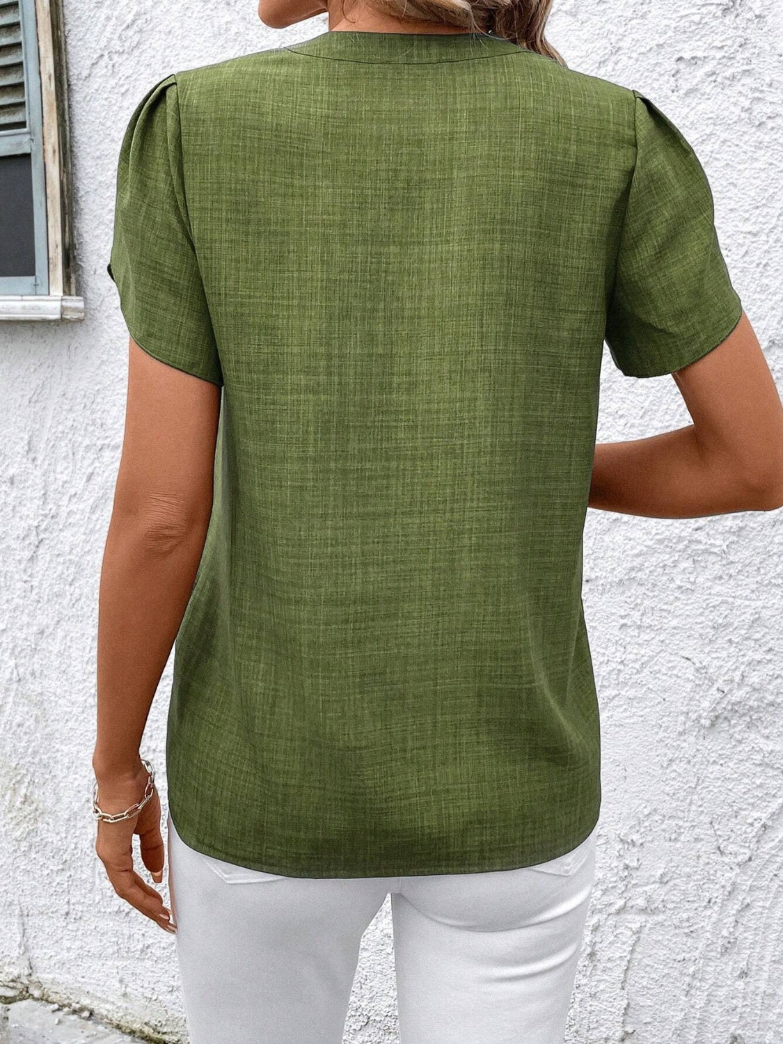 Floral Notched Short Sleeve Blouse