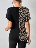 Short Sleeve Ruched Leopard Top