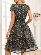 V-Neck Metallic Print Dress