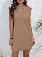 Round Neck Cap Sleeve Mini Dress with Pockets