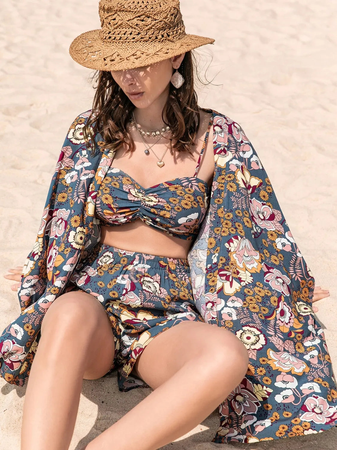 Women's Three-Piece Cover Up and Shorts Set