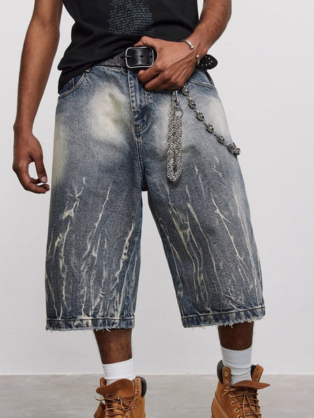 Men's Washed Loose Fit Denim Shortsx