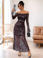 Off-Shoulder Long Sleeve Maxi Dress