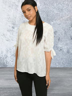 Half tie sleeve scoop neck off white top