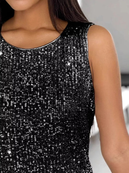 Sleeveless Sequin Round Neck Tank Top