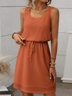 Sleeveless Waffle Knit Drawstring Mini Dress