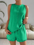 Lace Detail Round Neck Tank and Shorts Set