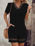 V Neck Short Sleeve Top and Shorts Set