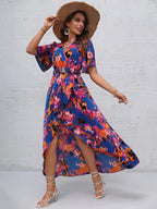 Short Sleeve High Low Maxi Dress