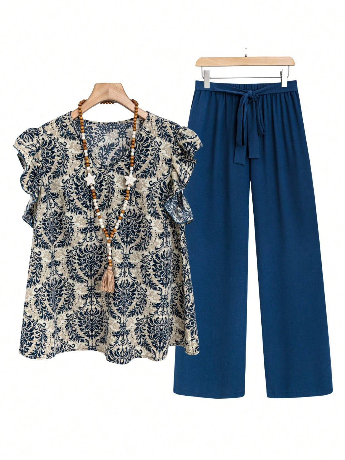 Cap Ruffled Seeve Top and Pants Set