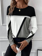 Contrast Round Neck Long Sleeve Top