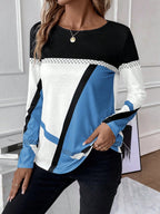 Contrast Round Neck Long Sleeve Top
