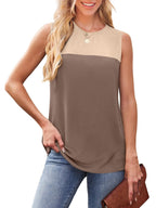 Sleeveless Color Block Round Neck Top