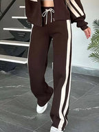 Women Striped Zip Up Outerwear And Pants Set