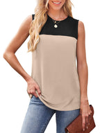 Sleeveless Color Block Round Neck Top