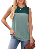 Sleeveless Color Block Round Neck Top